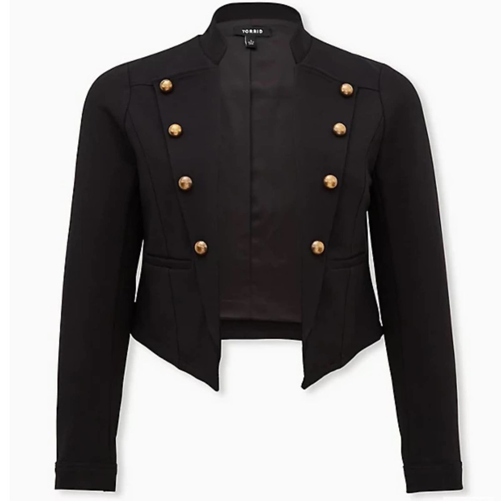 Torrid NWT Military Jacket - Luxe Ponte Black Size 6X Max Stretch Open Front